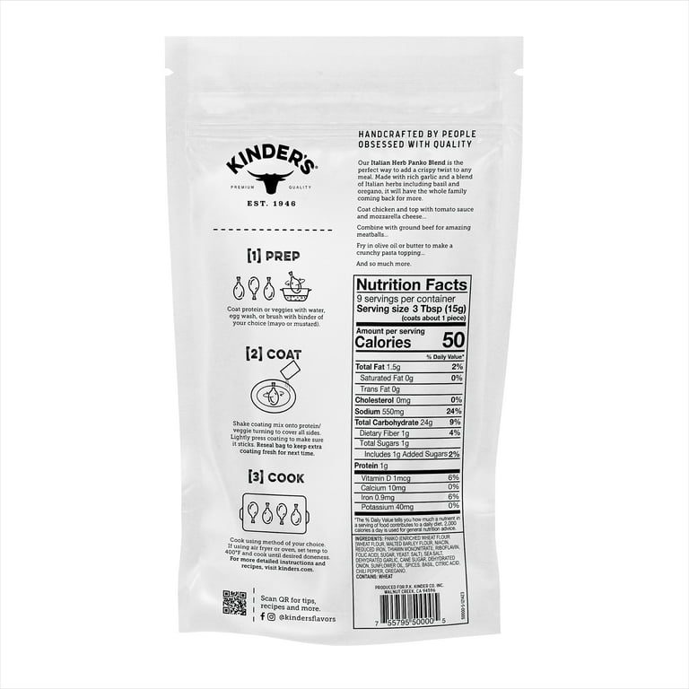 Kinder's Italian Garlic & Herb Seasoned Panko Bread Crumb Coating, 5 oz SlobsRus BBQ