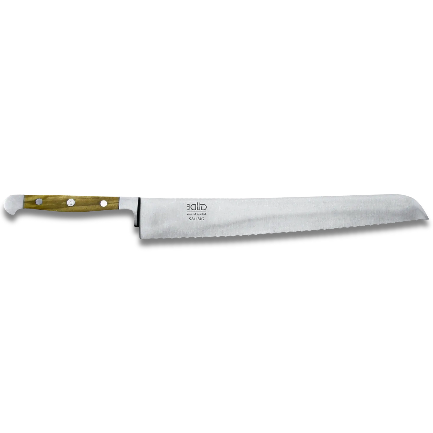 ALPHA OLIVE | Bread Knife Franz Dude 12.5 " Right hand version | Forged steel / Olive Wood Handle Ginza Steel