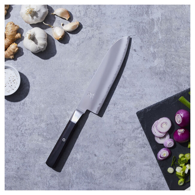 MIYABI 4000 FC 7-Inch Santoku Knife – Black Handle Ginza Steel
