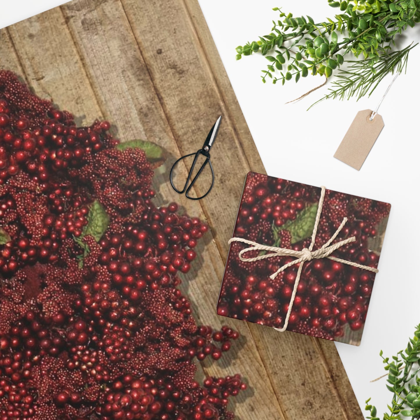 Red Berries on Barnboard Wrapping Paper