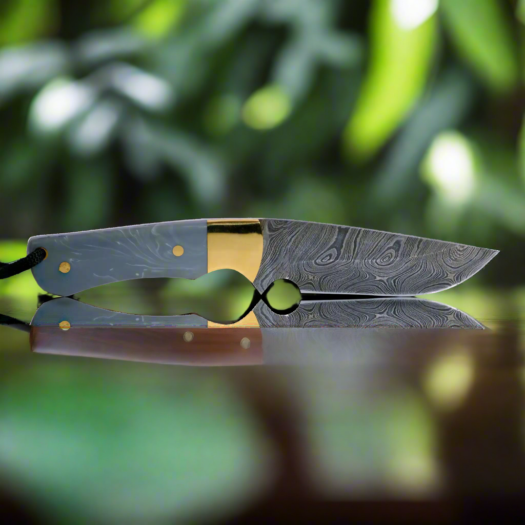 Original Kaito Damascus Steel Skinner Knife 4 inch blade with Premium Leather Sheath Ginza Steel