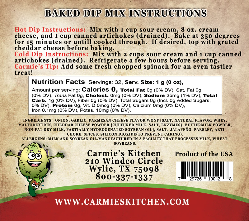 Baked Artichoke Jalapeno Dip Mix Carmie's Kitchen