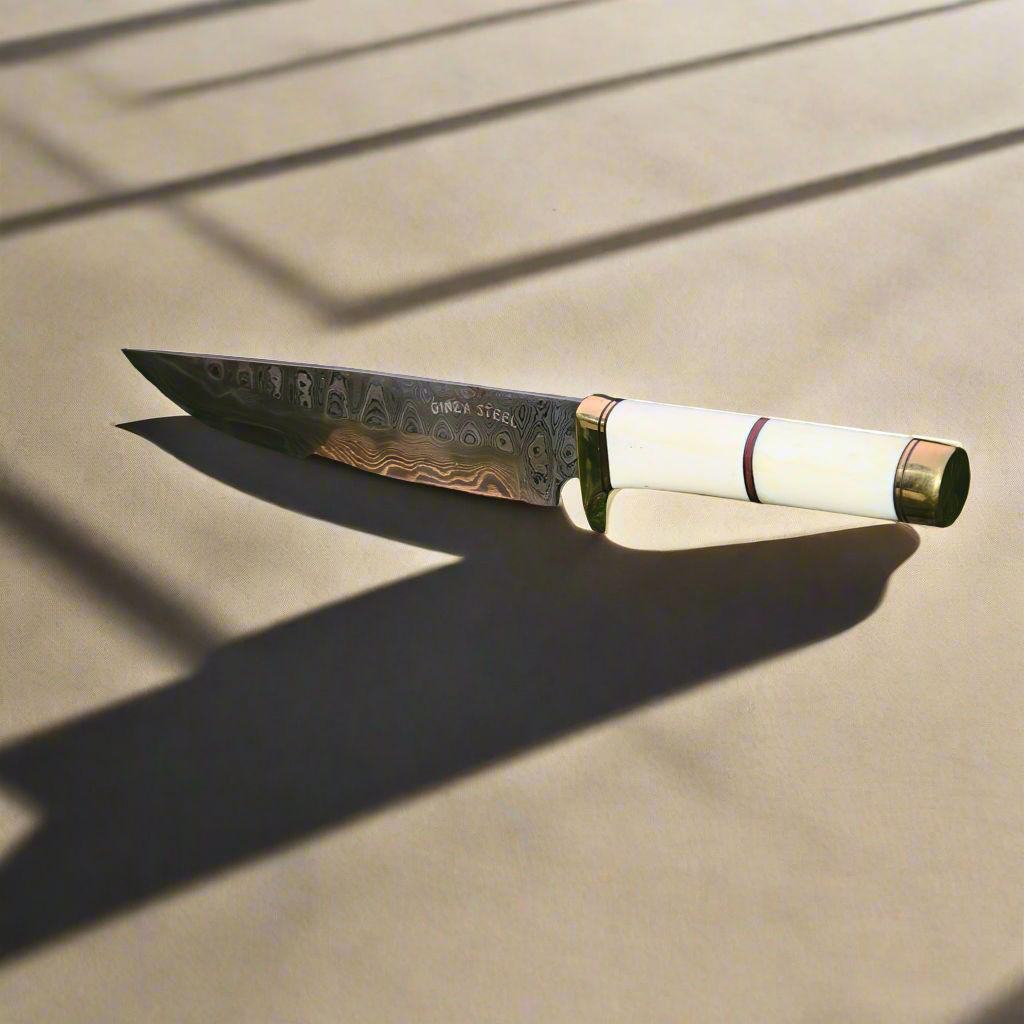 Haruto Bowie Knife - Camel Bone Handle 7.5 inch with Original leather Sheath Ginza Steel