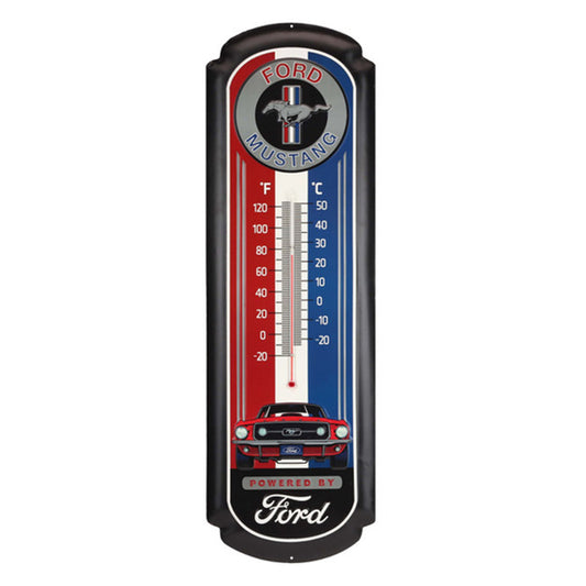 Ford Mustang 27″ Embossed Metal Wall Thermometer – Red White and Blue