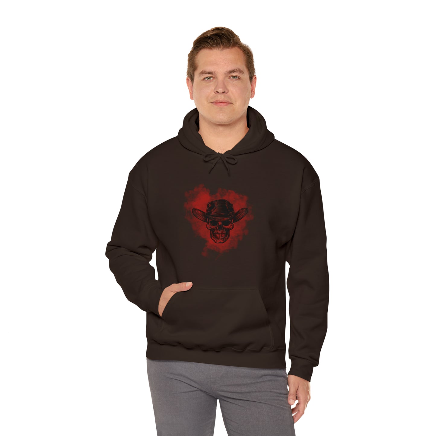 Red Silhouette Cowboy Smoke - Unisex Heavy Blend™ Hooded Sweatshirt