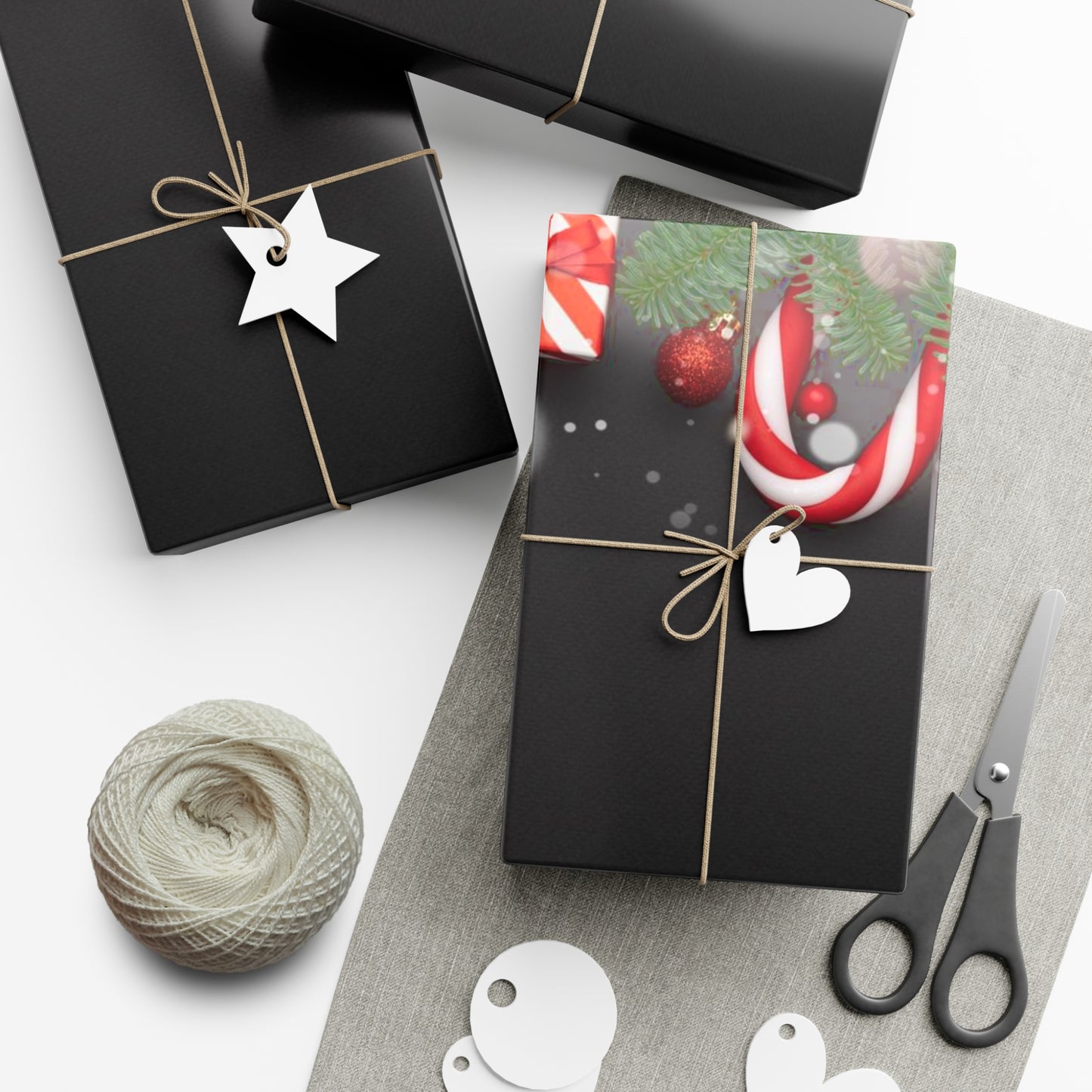 Black with Candy Canes Christmas Gift Wrap Papers