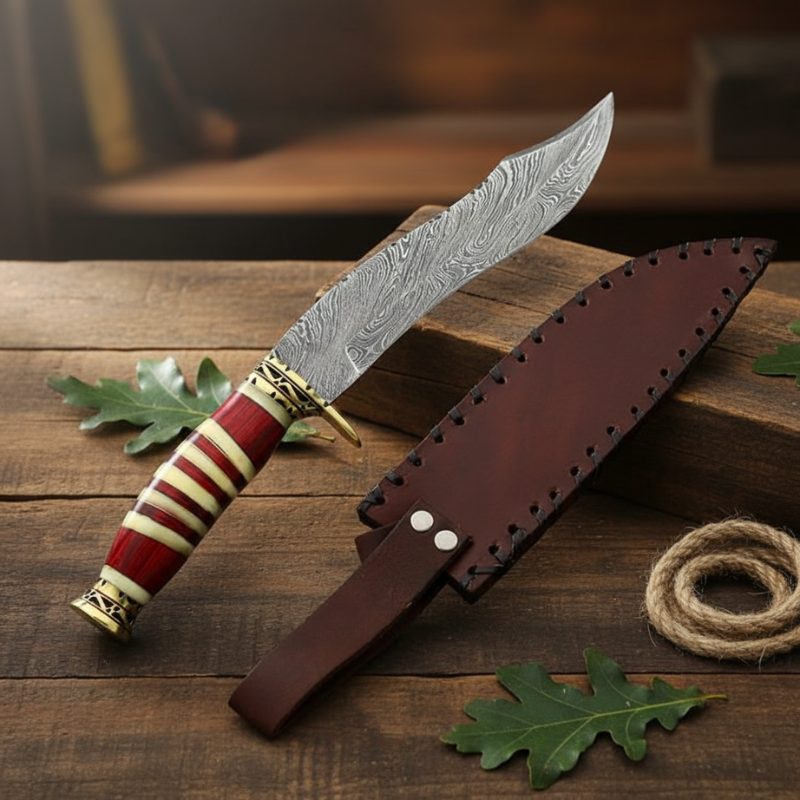 13" Damascus Steel Fixed Blade Hunting Knife