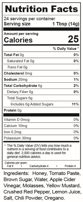 Torchbearer Honey BBQ | 12oz Bottle | Mild and Sweet | Heat 1/10