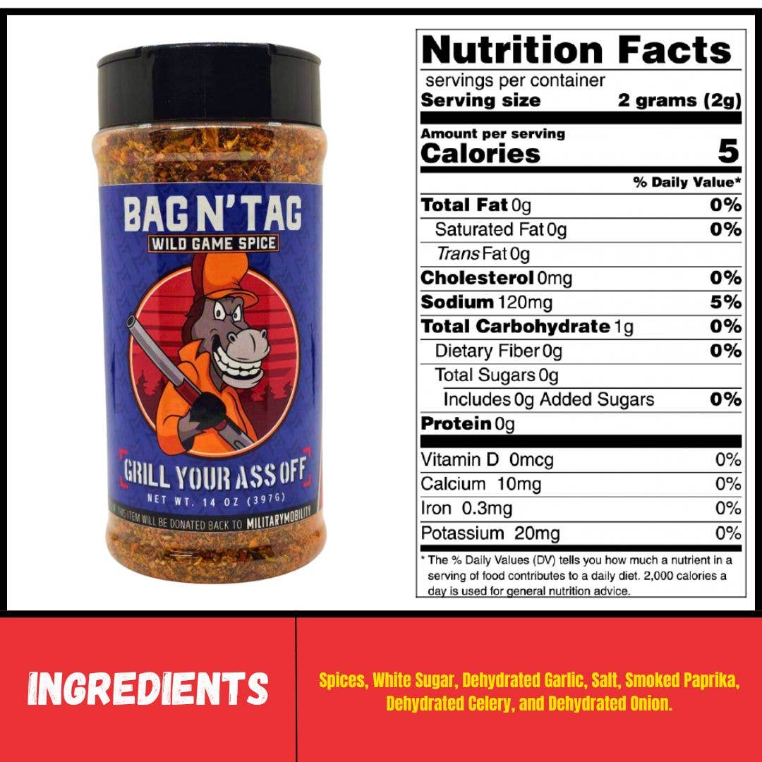 Bag N' Tag Wild Game Seasoning – Bold & Smoky Grill Blend Grill Your Ass Off - Spices, Rubs, Seasonings, Sauces, Jerky