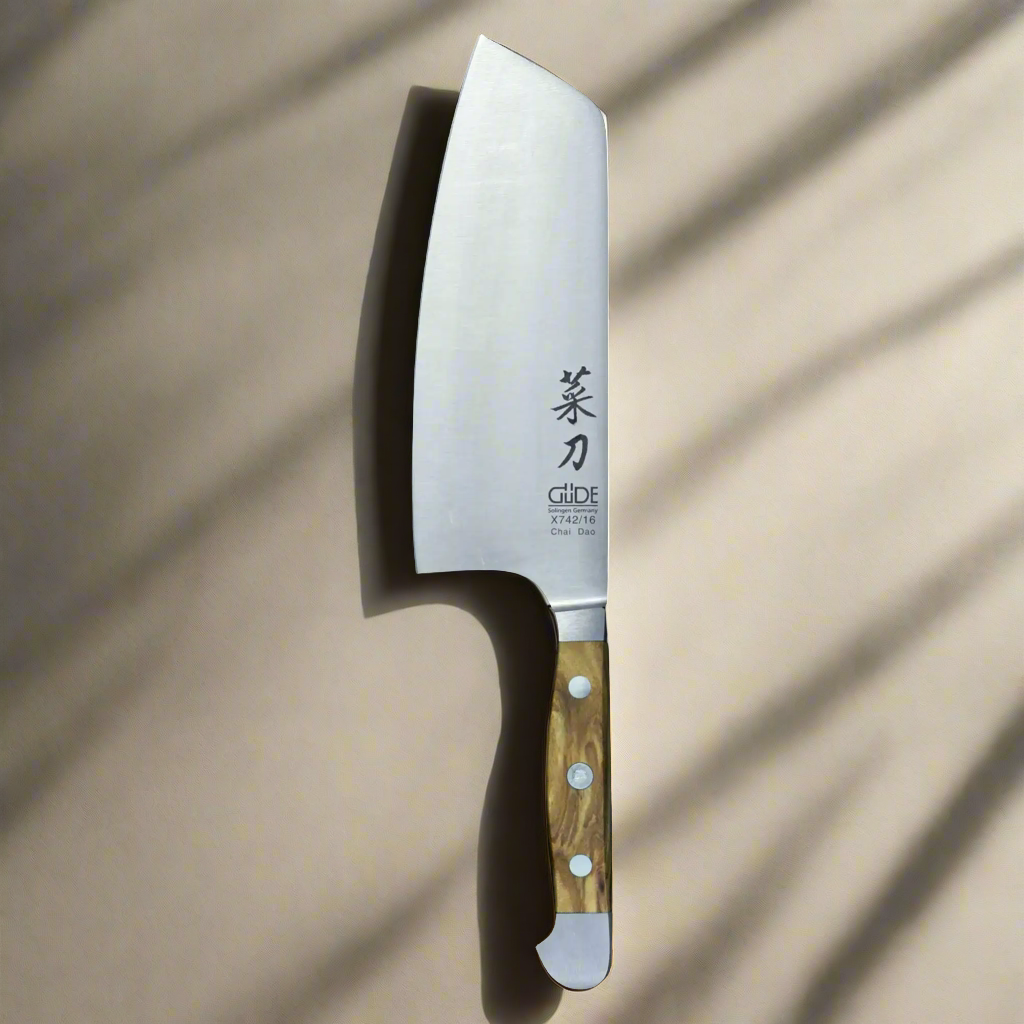 ALPHA OLIVE | Chai Dao Chinese Chef Knife 6 1/2" Blade | Forged Steel/Olive Wood Handle Ginza Steel