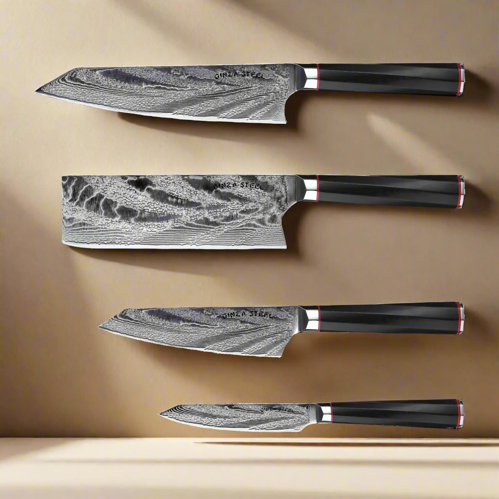 KATANA FIVE | Essential 5 pcs Knife set | 4 Knives with Magnetic Wood Block Ginza Steel