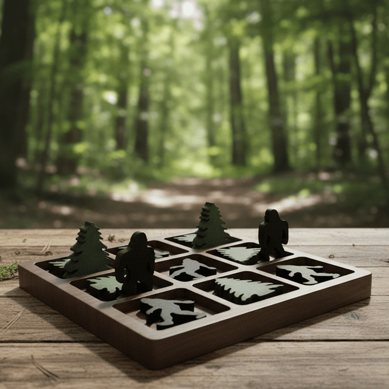 7.9" Bigfoot Pine Tree Handcrafted Wooden Tic Tac Toe Game