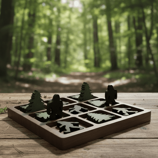 7.9" Bigfoot Pine Tree Handcrafted Wooden Tic Tac Toe Game