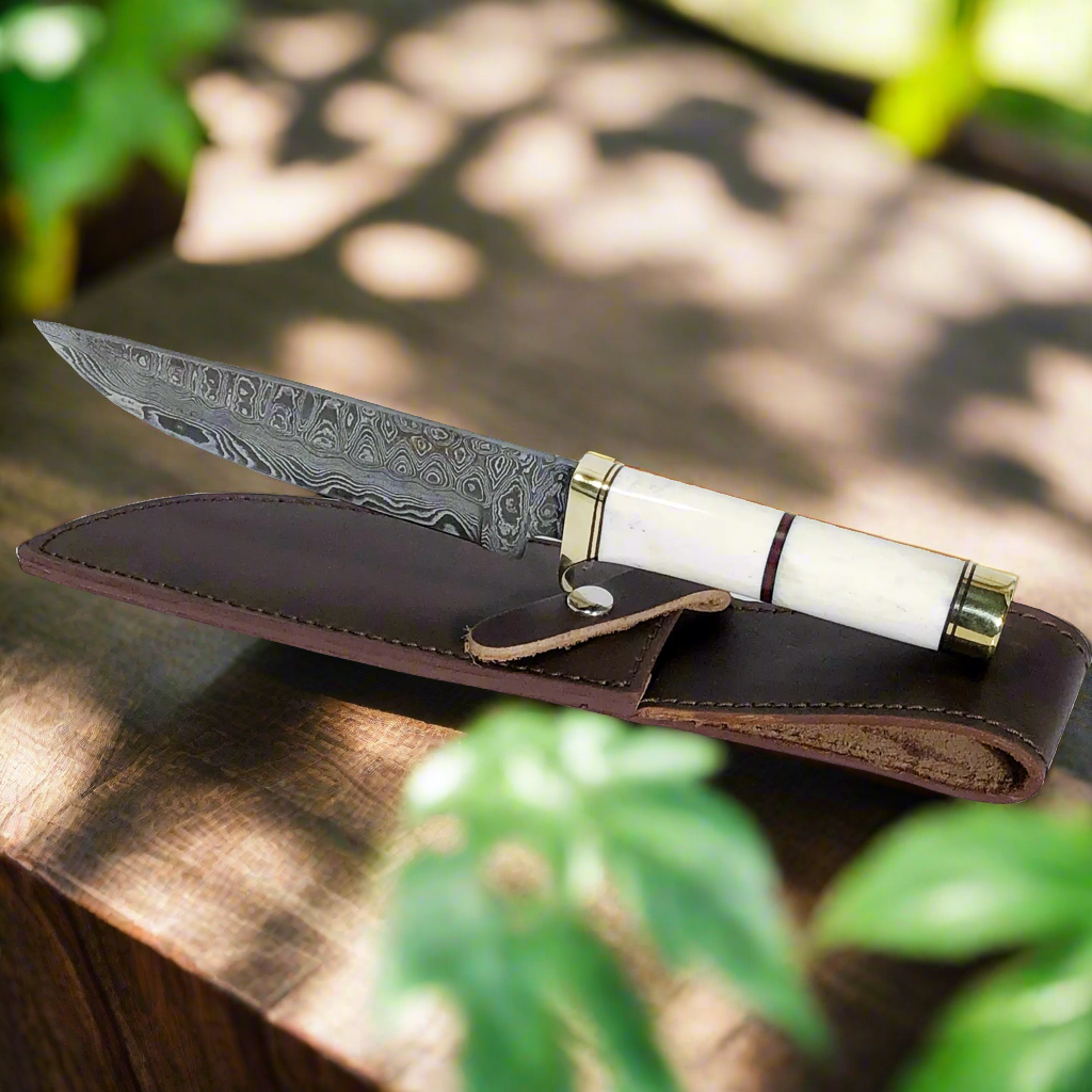 Haruto Bowie Knife - Camel Bone Handle 7.5 inch with Original leather Sheath Ginza Steel