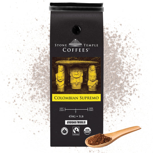 Colombian Supremo - Ground, Medium Roast, Certified Organic OCIA/ Fairtrade Coffee 1lb/454g
