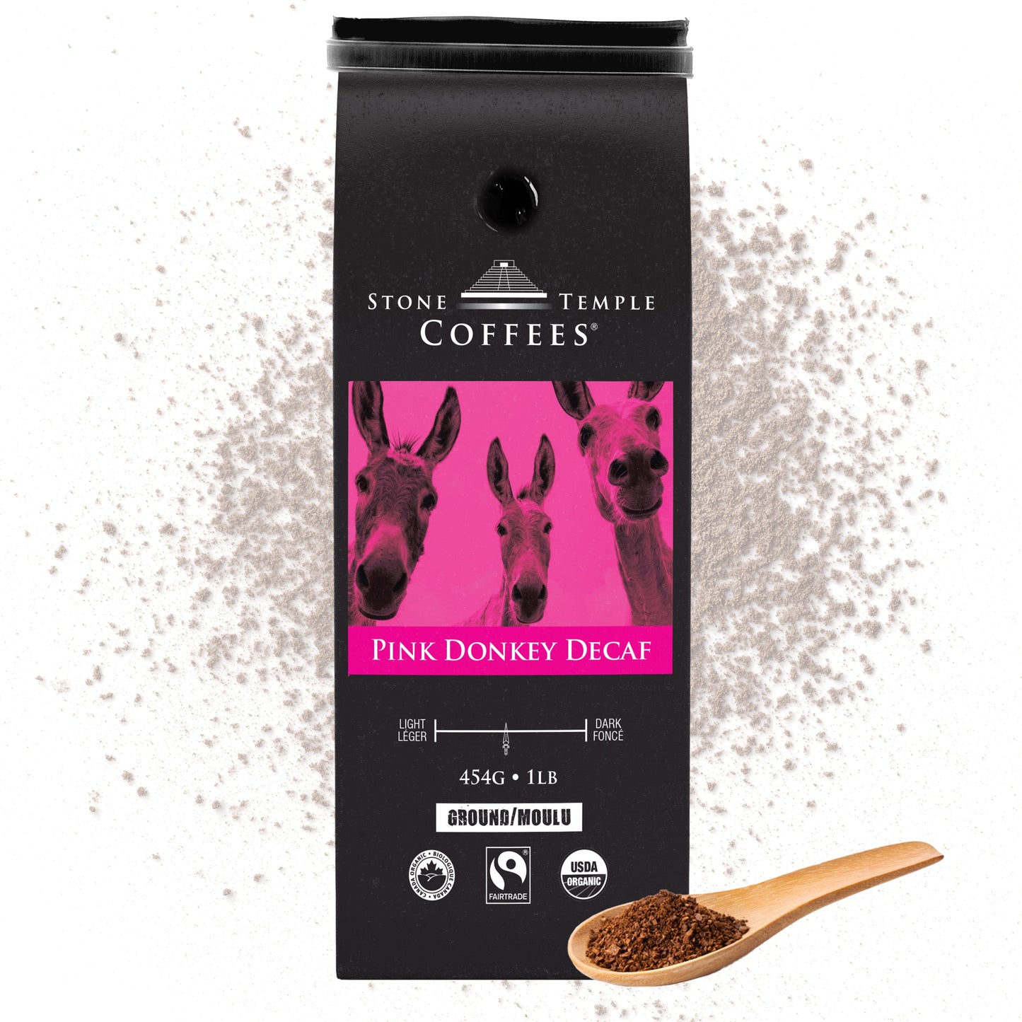 Pink Donkey Decaf - Ground, Medium Roast, Certified Organic OCIA/ Fairtrade Coffee 1lb/454g