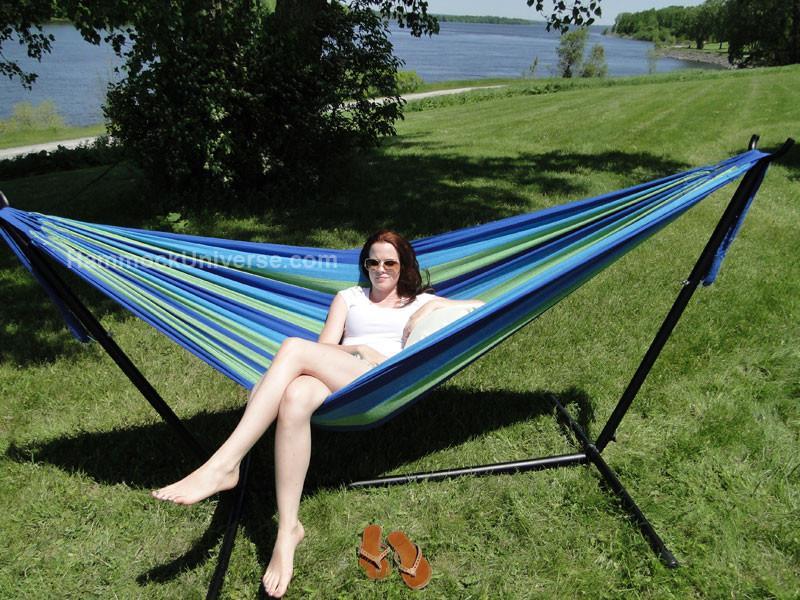 Deluxe Brazilian Double Hammock with Universal Stand Hammock Universe Canada