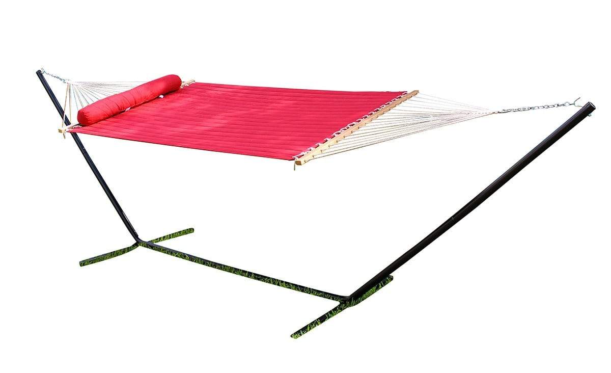 Olefin Double Quilted Hammock with Matching Pillow with 3-Beam Stand Hammock Universe Canada