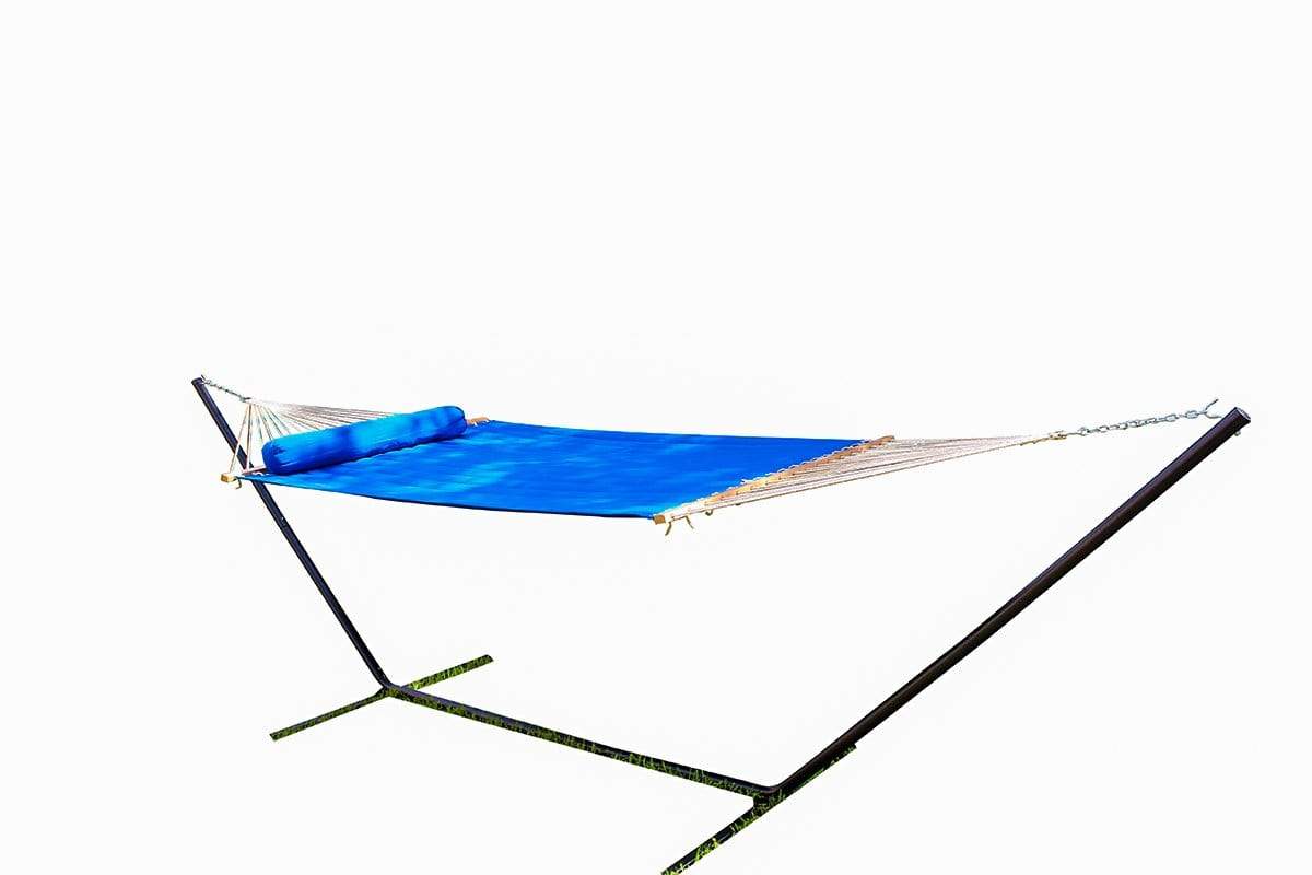 Olefin Double Quilted Hammock with Matching Pillow with 3-Beam Stand Hammock Universe Canada