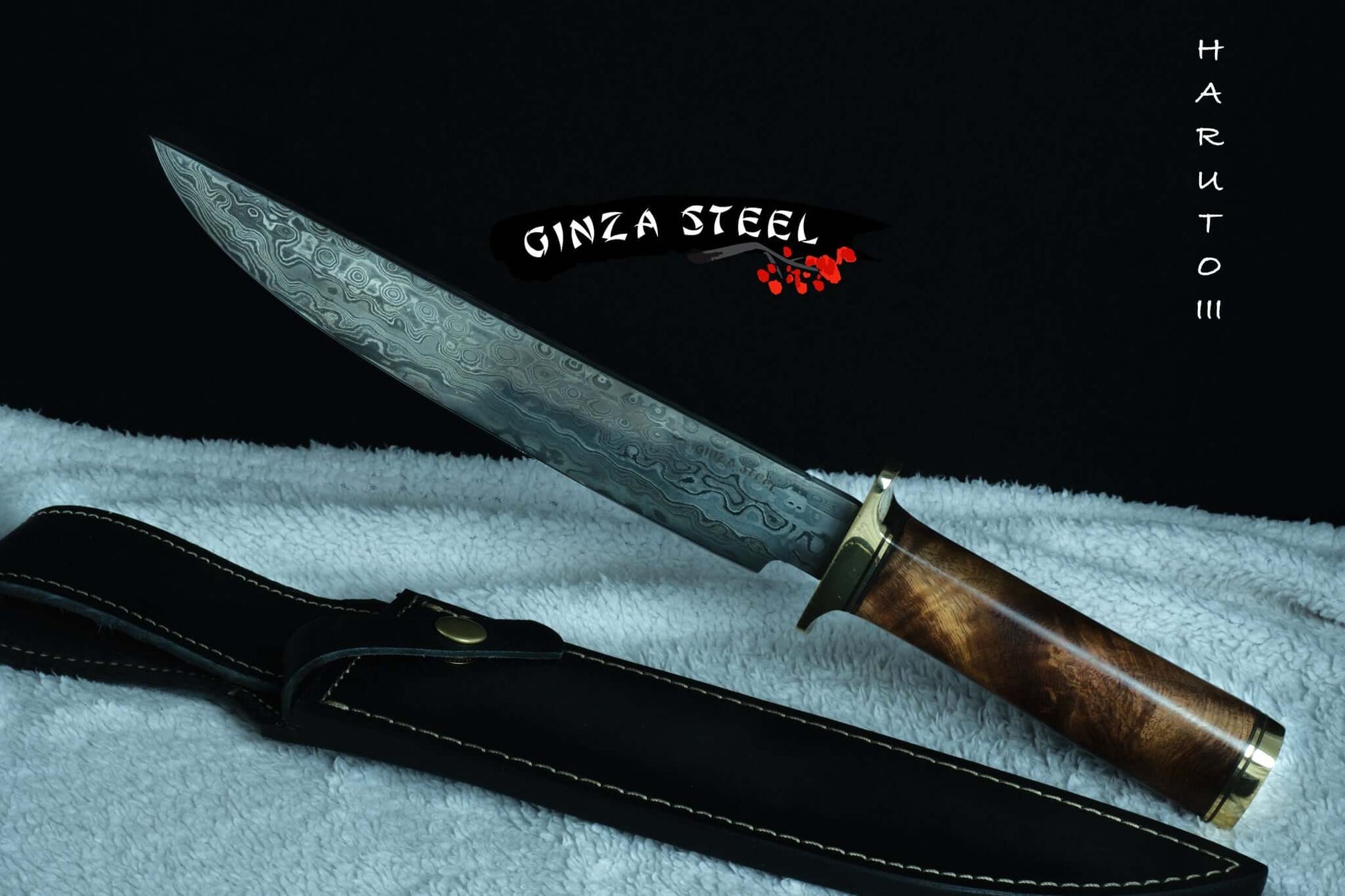 Haruto-III Bowie Knife 9 inch with Original leather sheath Ginza Steel