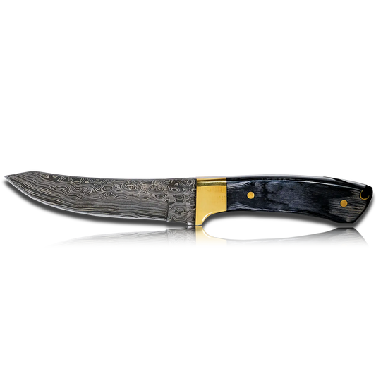 Hatif Hunter Special - Damascus Steel Skinner Knife 5 inch with Leather Sheath Ginza Steel