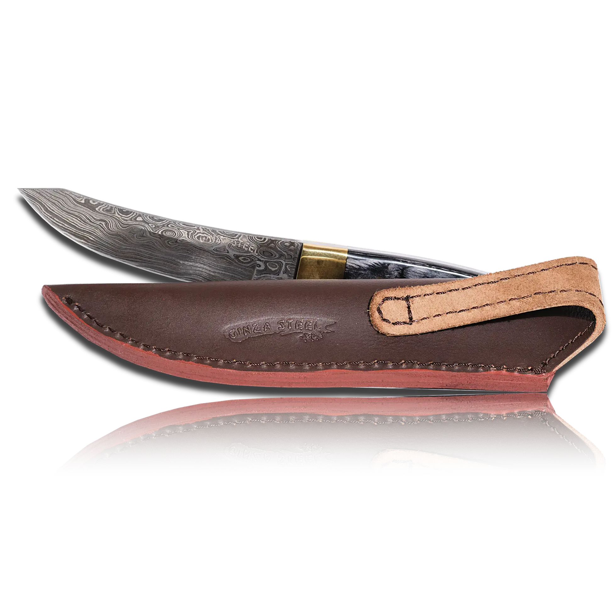Hatif Hunter Special - Damascus Steel Skinner Knife 5 inch with Leather Sheath Ginza Steel