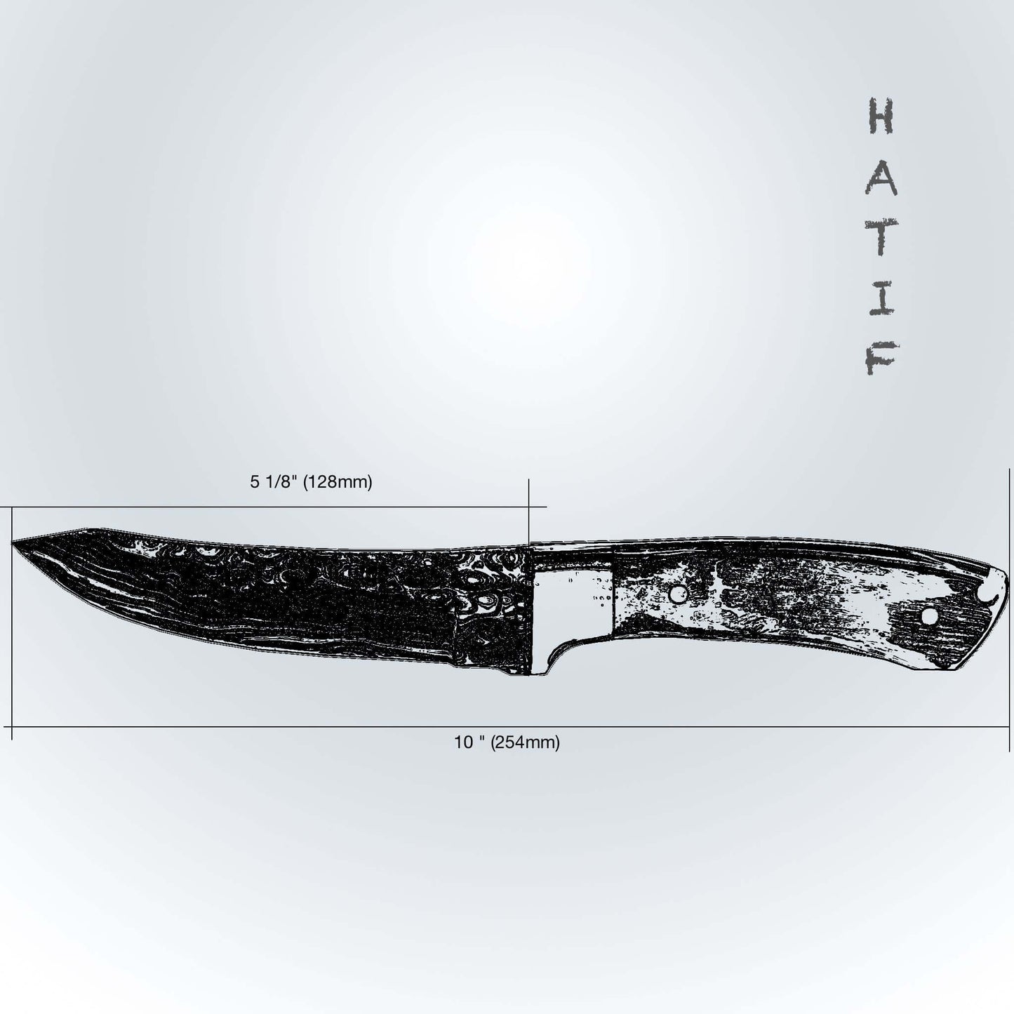 Hatif Hunter Special - Damascus Steel Skinner Knife 5 inch with Leather Sheath Ginza Steel