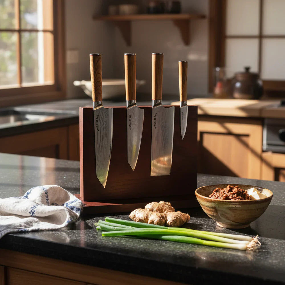 Ginza Steel KC Series MIA FIVE – 5-Piece Essential Knife Set with Magnetic Wood Block Ginza Steel