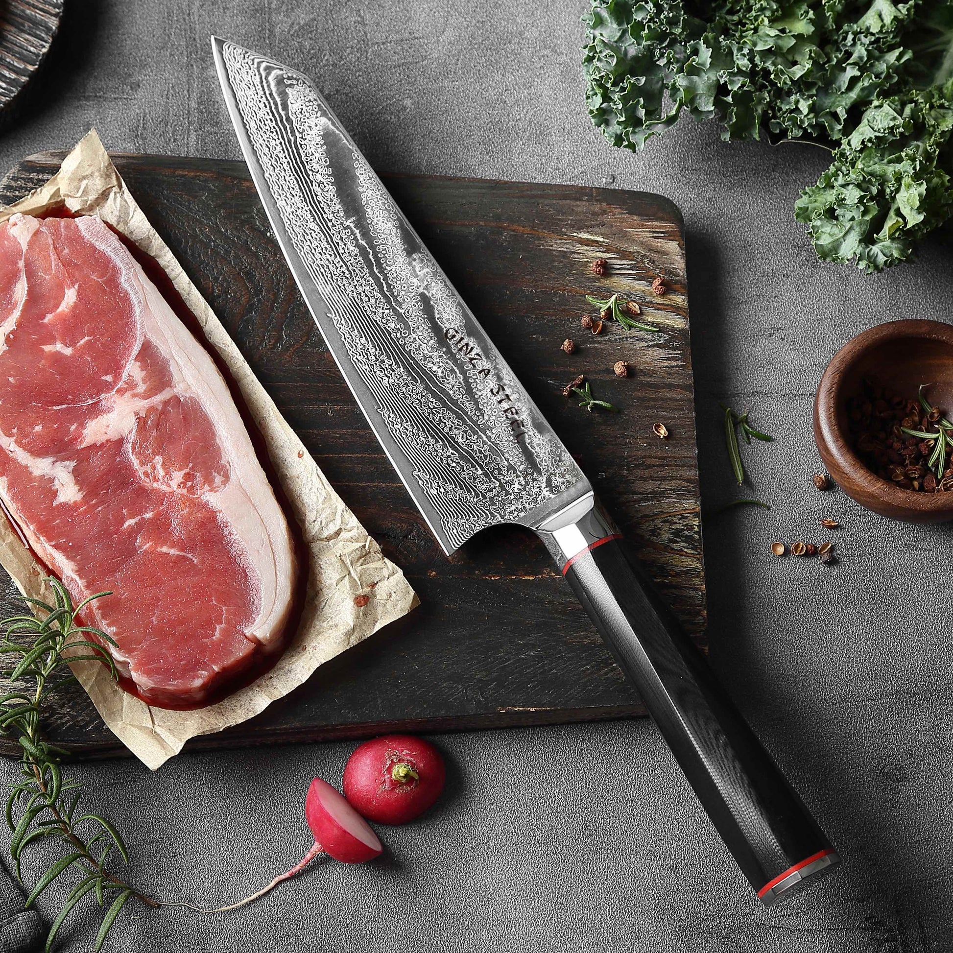 KATANA FIVE | Essential 5 pcs Knife set | 4 Knives with Magnetic Wood Block Ginza Steel