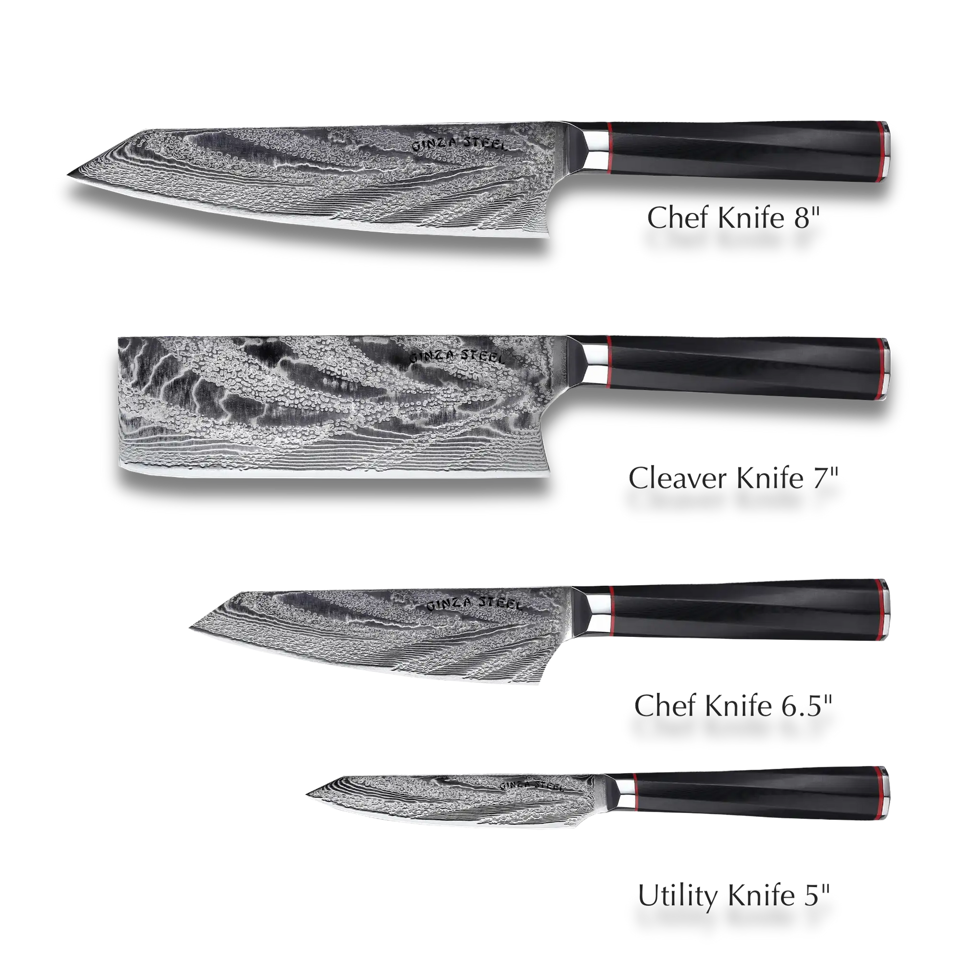 KATANA FIVE | Essential 5 pcs Knife set | 4 Knives with Magnetic Wood Block Ginza Steel