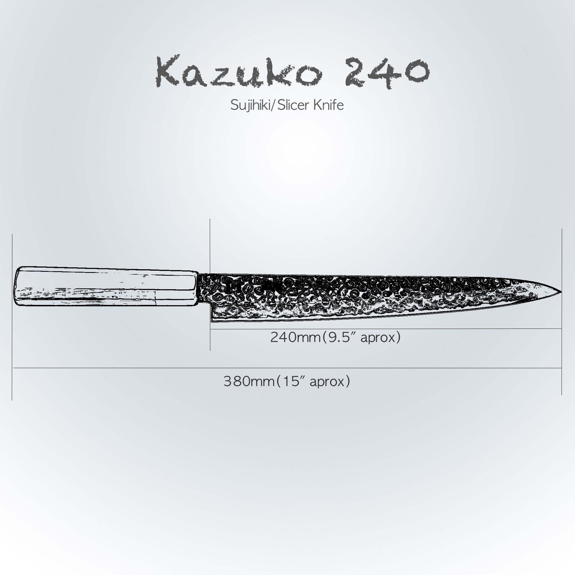 KAZUKO 240 - Sujihiki/Slicer 240mm Blade Ginza Steel