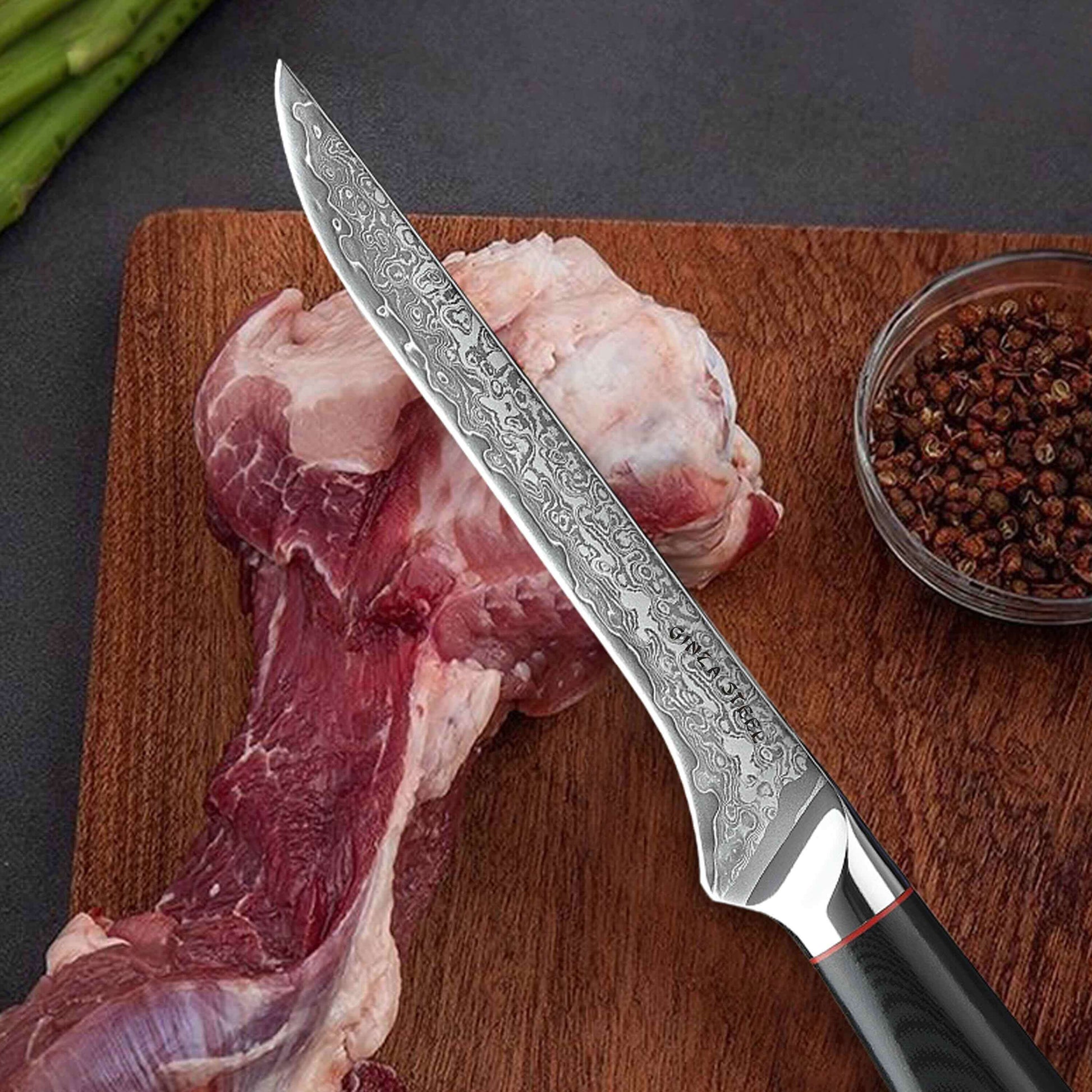 HAGAKURE 14 | Boning Knife 5.5" Damascus AUS 10 Steel Ginza Steel