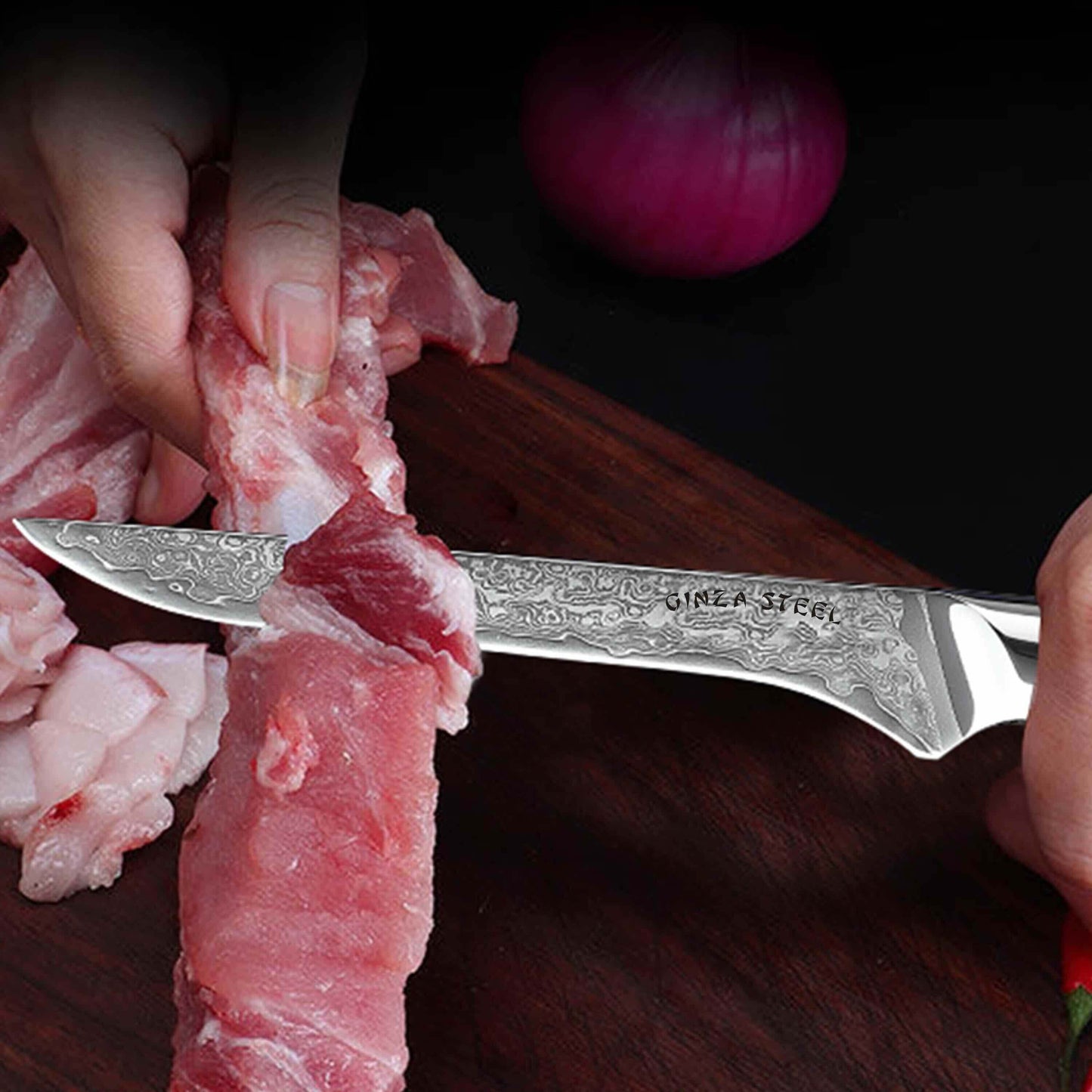 HAGAKURE 14 | Boning Knife 5.5" Damascus AUS 10 Steel Ginza Steel