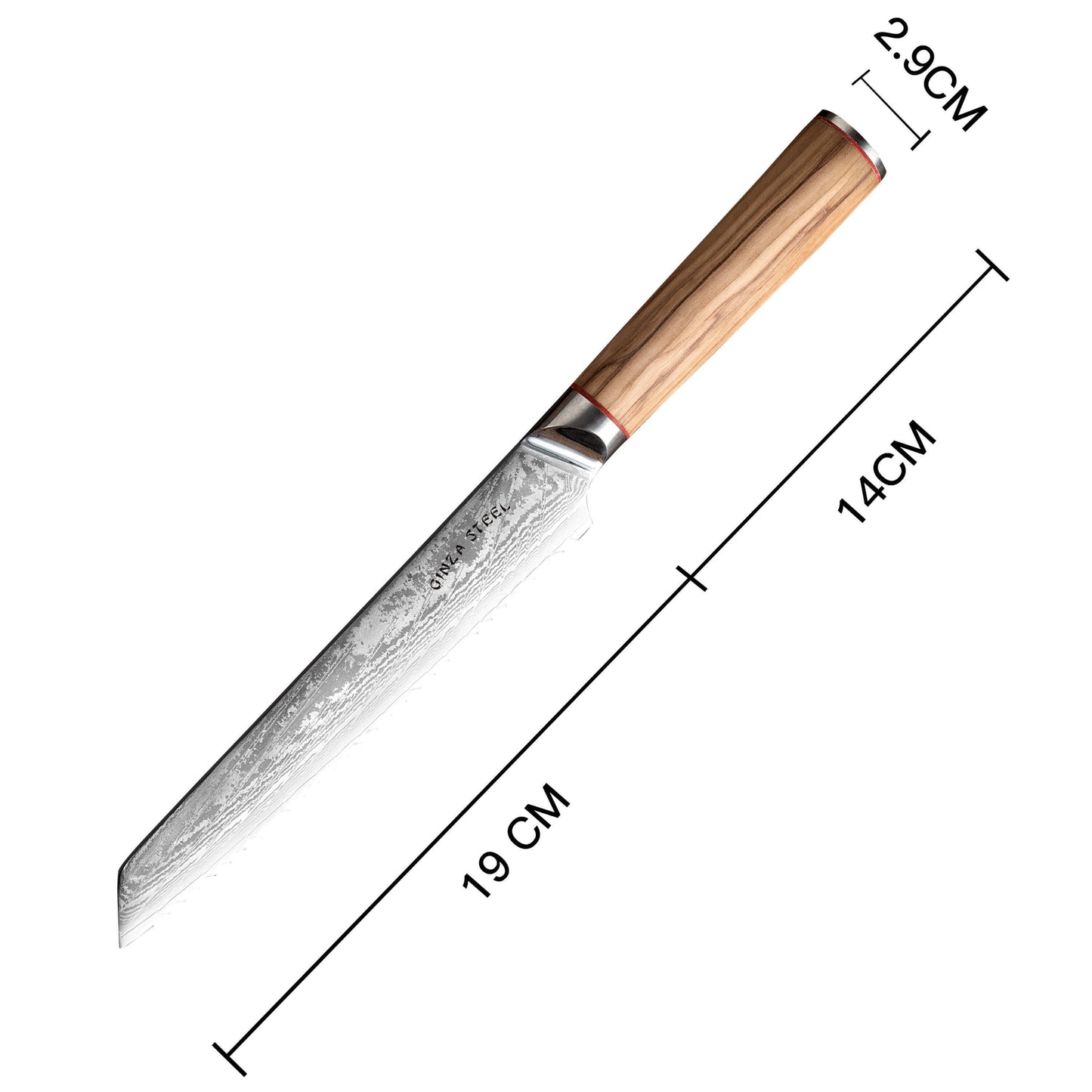 MIA Z | BREAD KNIFE 8" Damascus AUS10 Steel 67 Layer / Olive Wood handle Ginza Steel