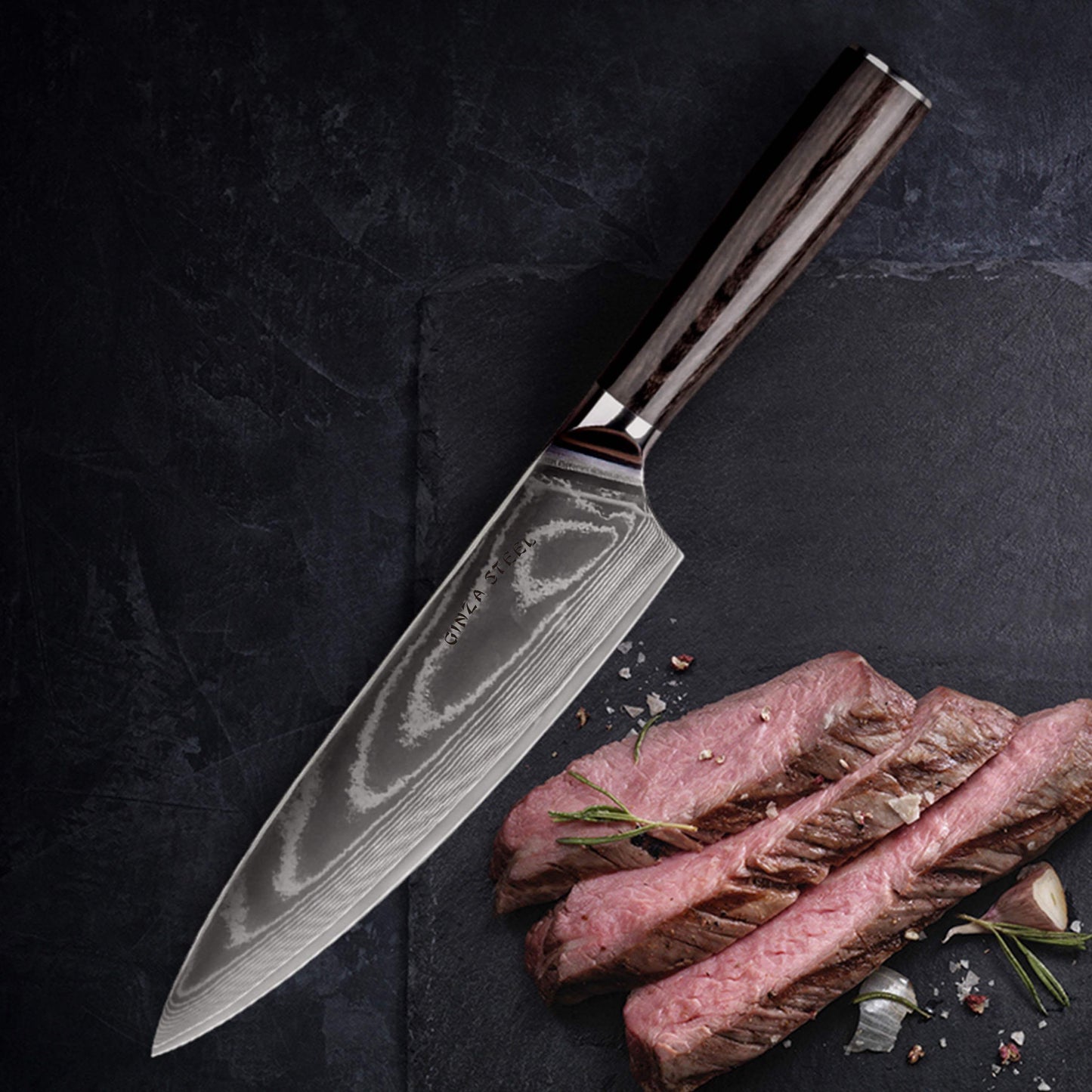 LUCIA 20 | Chef Knife 8Cr18Mov Steel Core / Pakka wood handle Ginza Steel