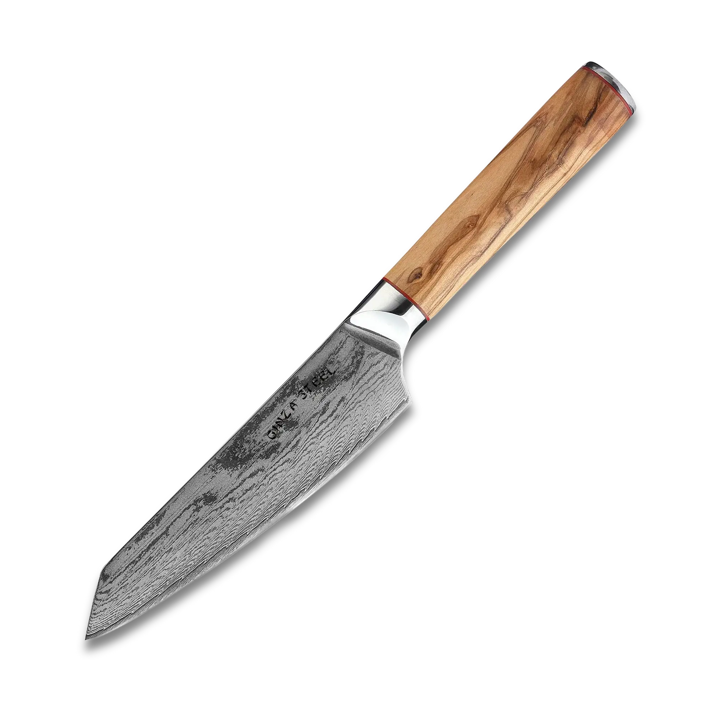 Ginza Steel MIA 17 Chef Knife 6.5” – Damascus AUS10 Steel, 67-Layer, Olive Wood Handle Ginza Steel