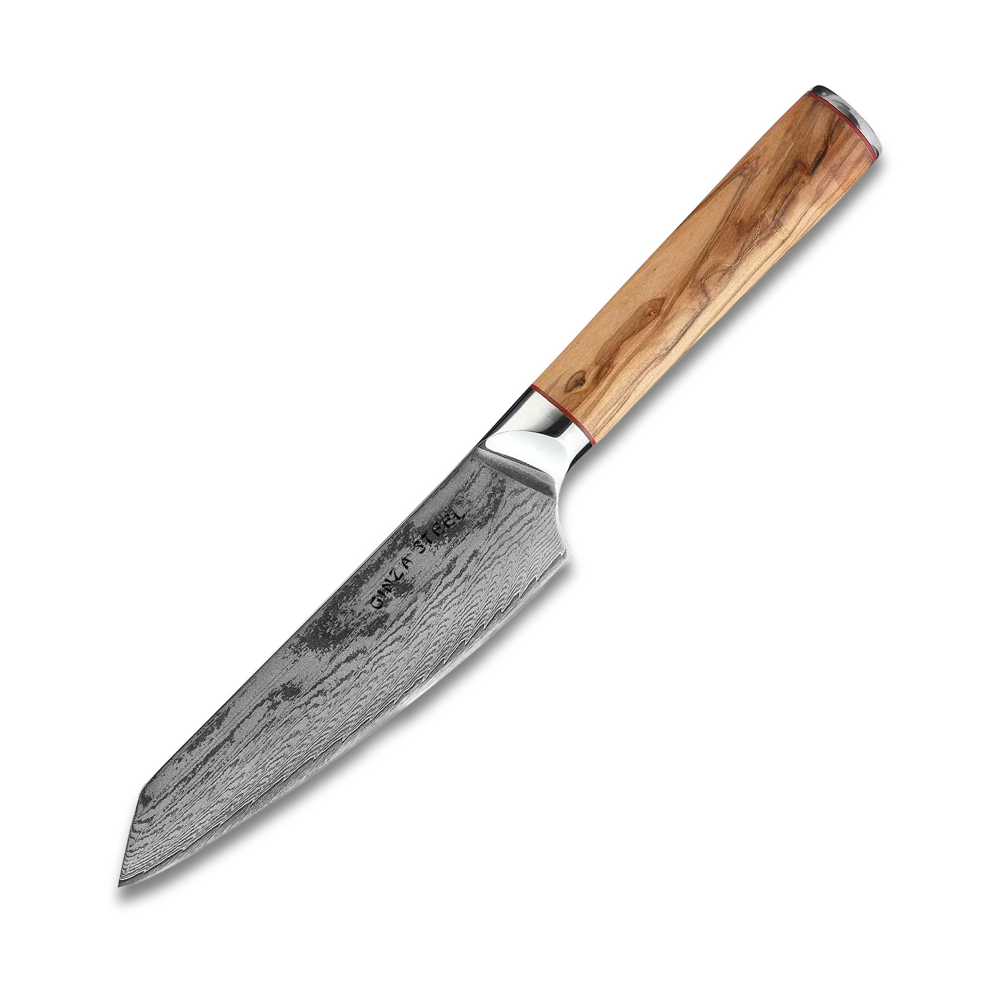 Ginza Steel MIA 17 Chef Knife 6.5” – Damascus AUS10 Steel, 67-Layer, Olive Wood Handle Ginza Steel