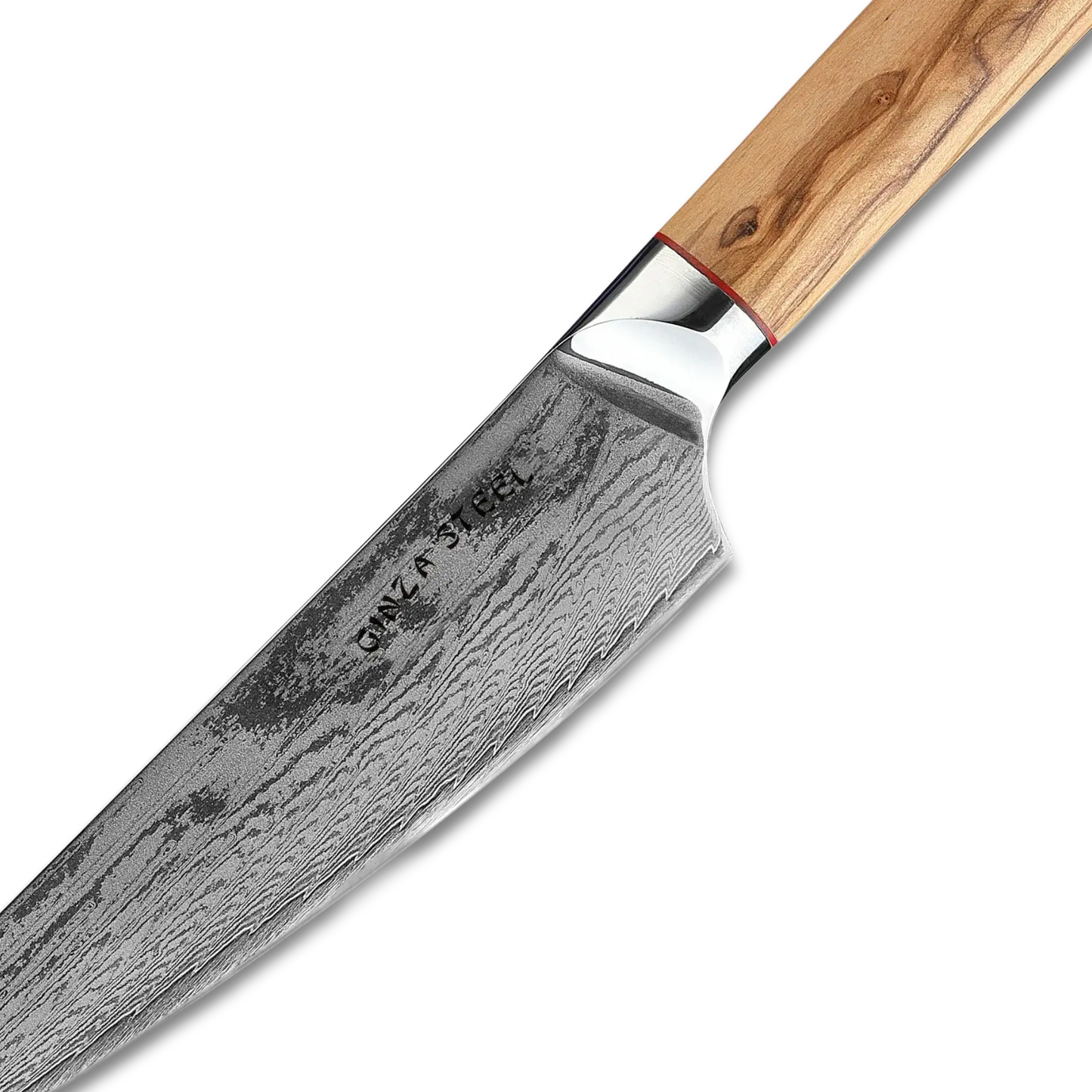 Ginza Steel MIA 17 Chef Knife 6.5” – Damascus AUS10 Steel, 67-Layer, Olive Wood Handle Ginza Steel