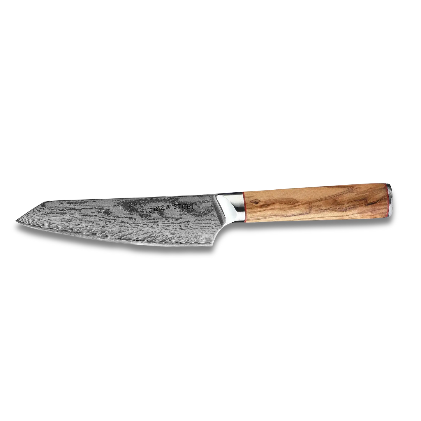 Ginza Steel MIA 17 Chef Knife 6.5” – Damascus AUS10 Steel, 67-Layer, Olive Wood Handle Ginza Steel