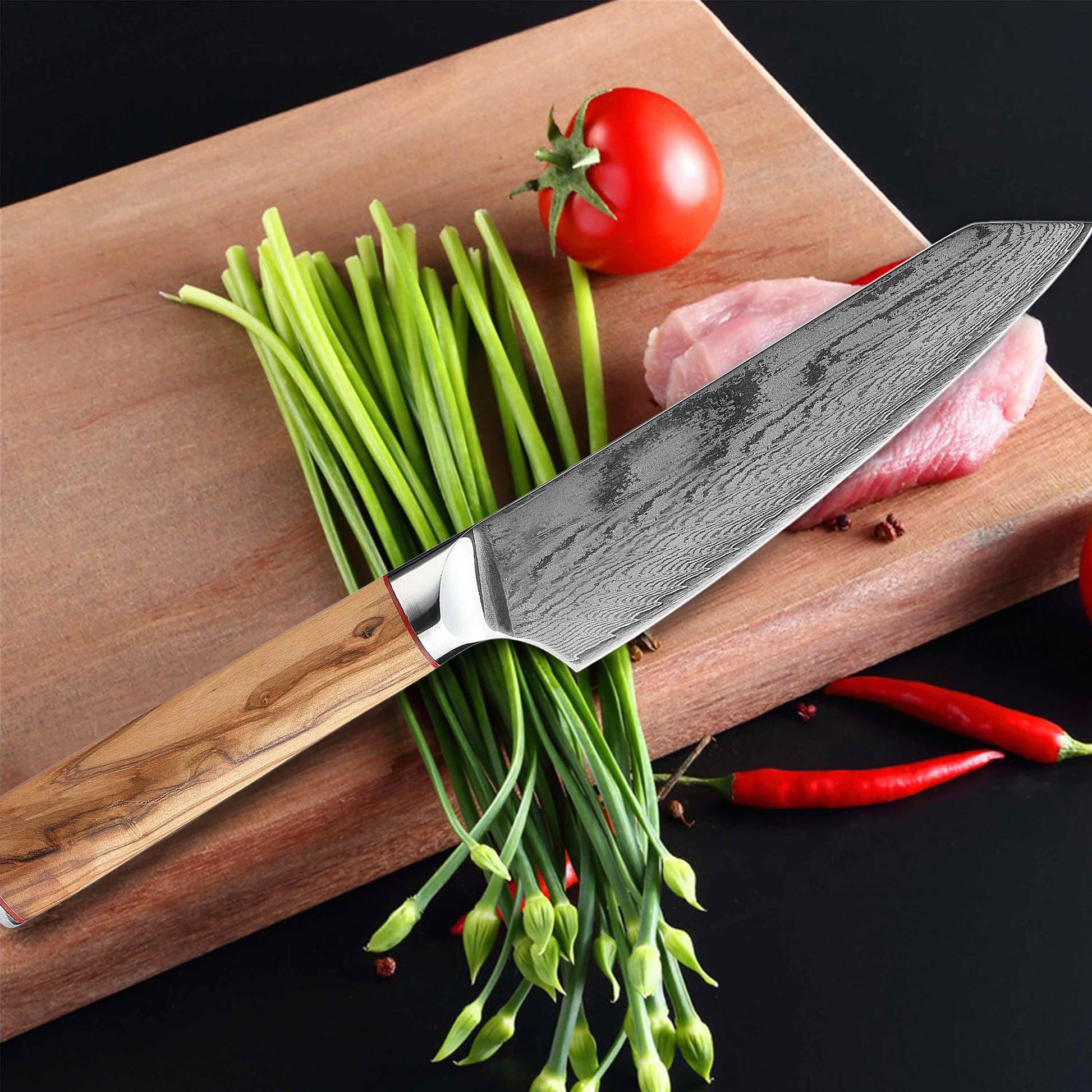 Ginza Steel MIA 17 Chef Knife 6.5” – Damascus AUS10 Steel, 67-Layer, Olive Wood Handle Ginza Steel