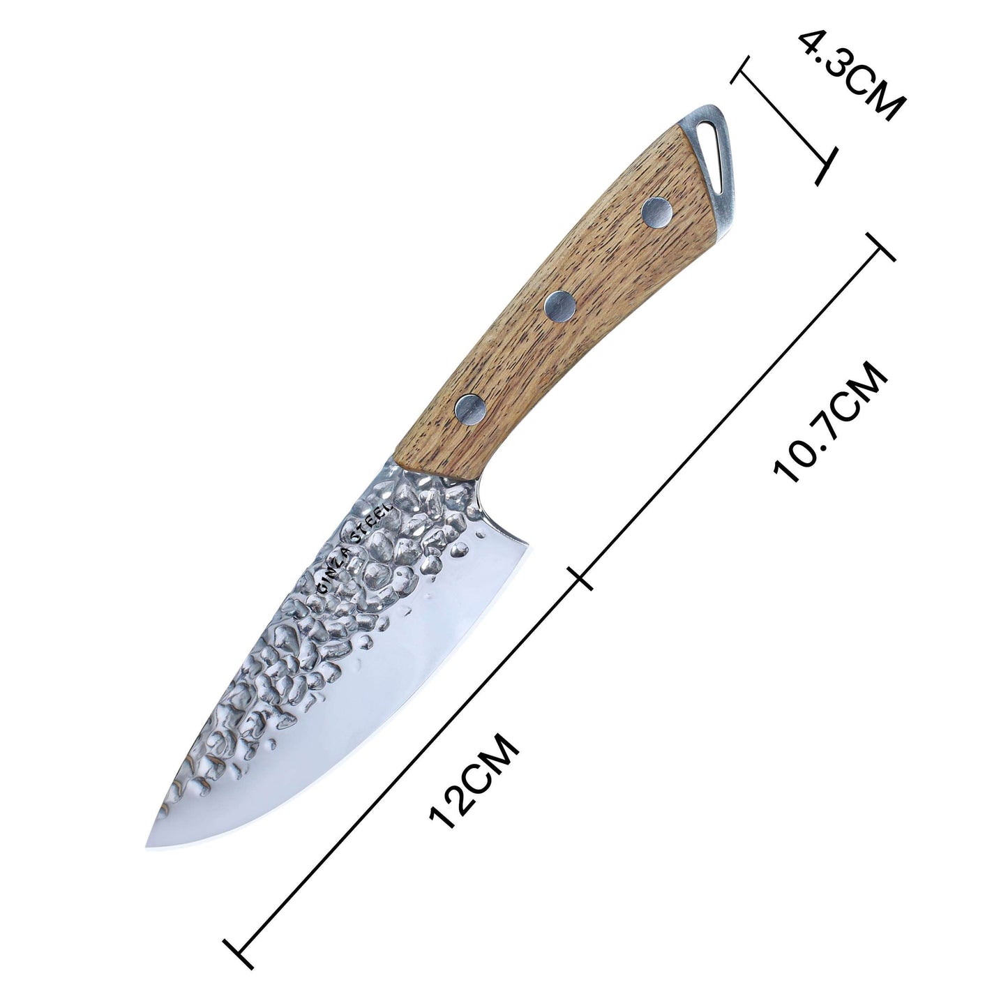 SHINOBI | Chef Knife 5-inch AUS8 hammered blade with Wood handle Ginza Steel