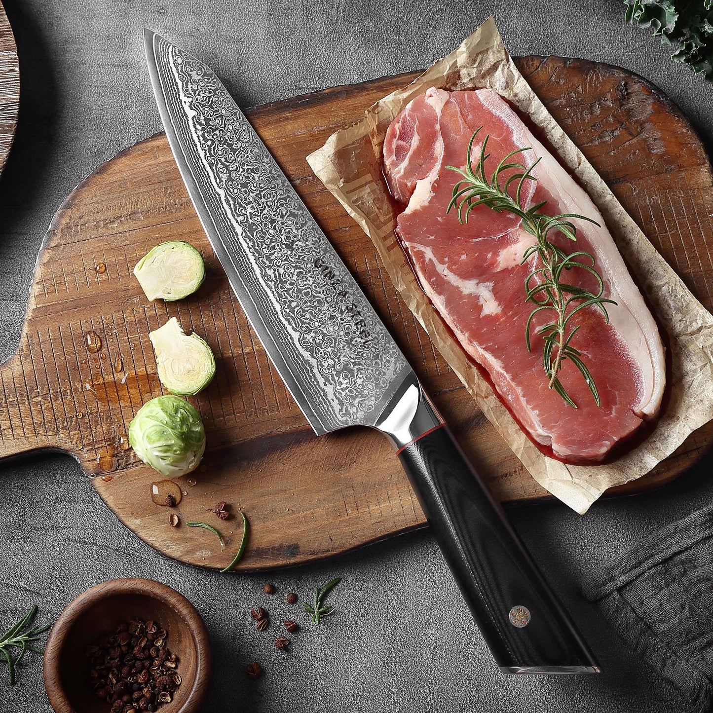 HAGAKURE SIX | Essential 6 pcs Knife set | 4 Knives, 1 Shears with Wood Block Ginza Steel