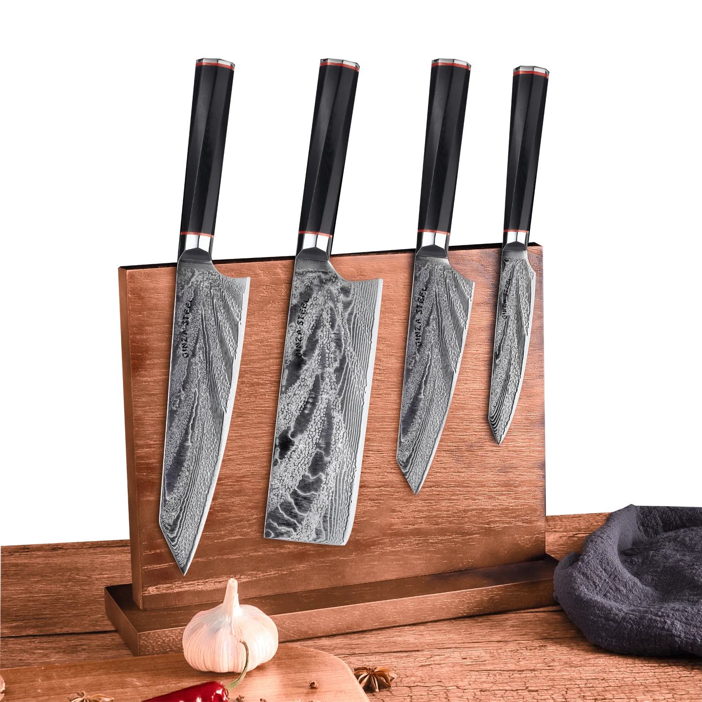 KATANA FIVE | Essential 5 pcs Knife set | 4 Knives with Magnetic Wood Block Ginza Steel