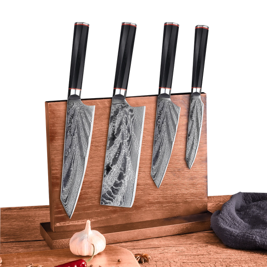 KATANA FIVE | Essential 5 pcs Knife set | 4 Knives with Magnetic Wood Block Ginza Steel