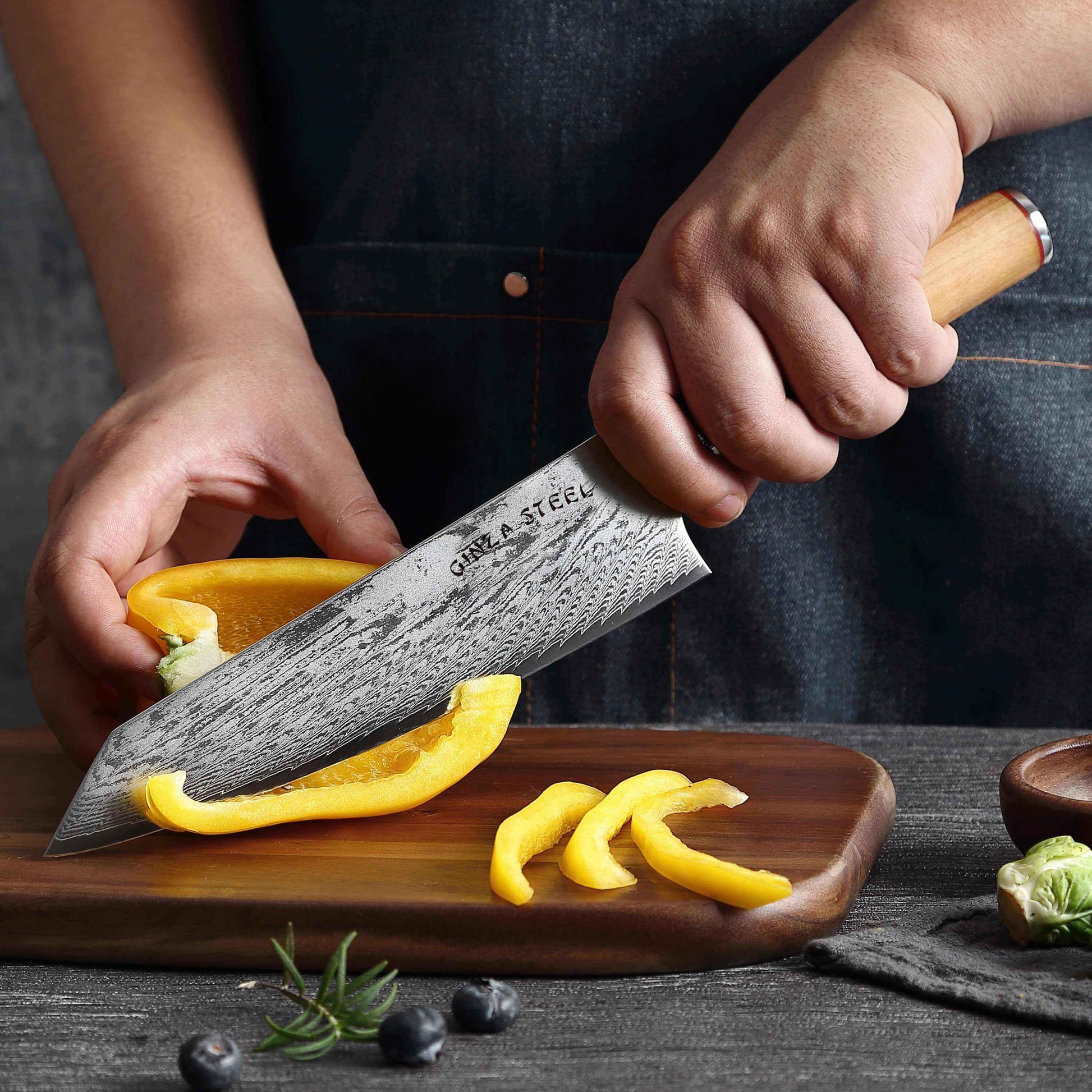 Ginza Steel KC Series MIA FIVE – 5-Piece Essential Knife Set with Magnetic Wood Block Ginza Steel
