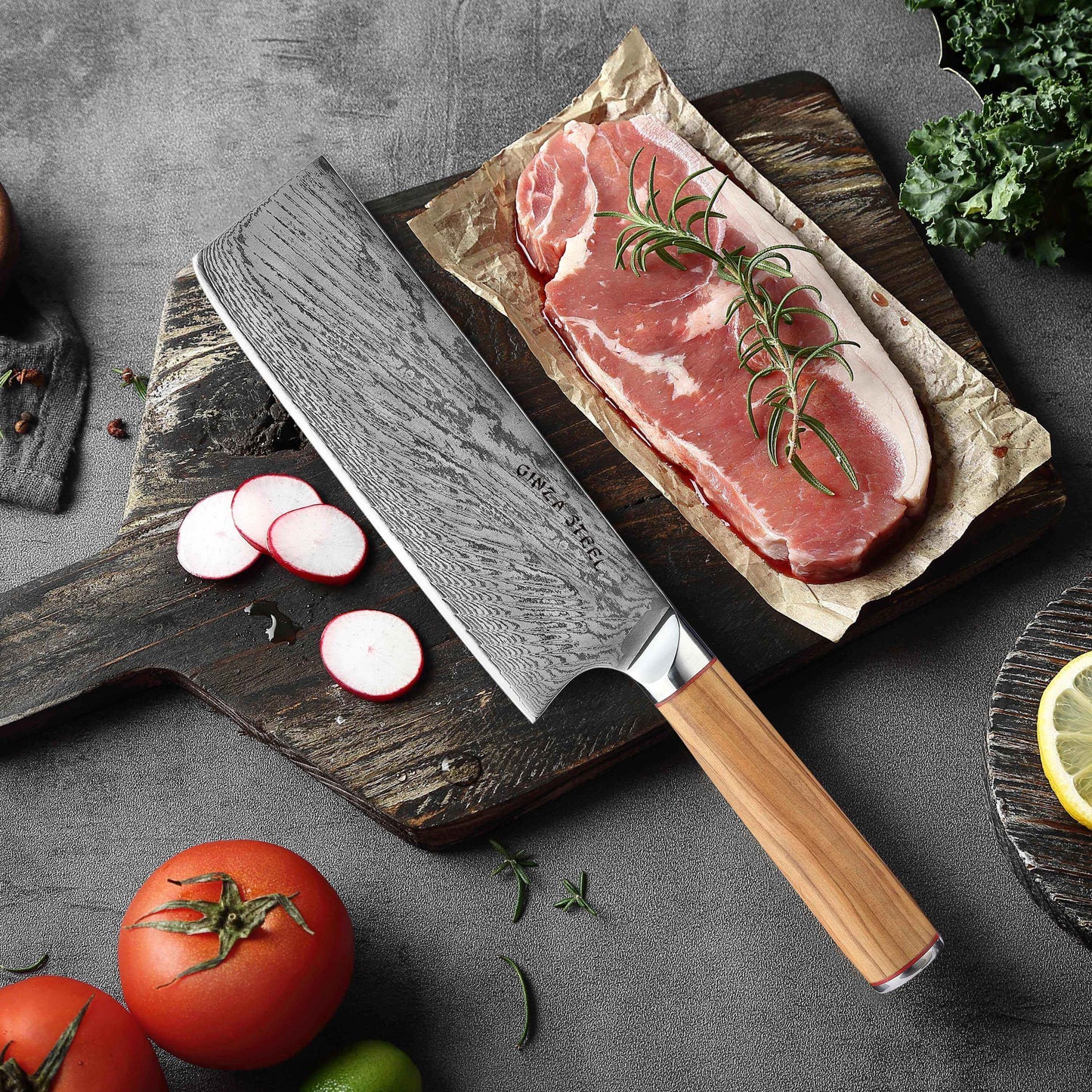 Ginza Steel KC Series MIA FIVE – 5-Piece Essential Knife Set with Magnetic Wood Block Ginza Steel