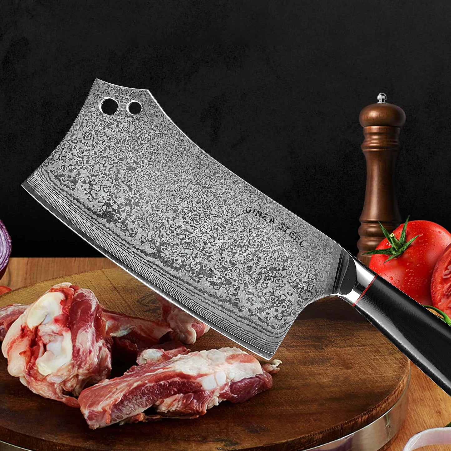 HAGAKURE Y | Chopping Knife 7" Damascus AUS 10 Steel Ginza Steel