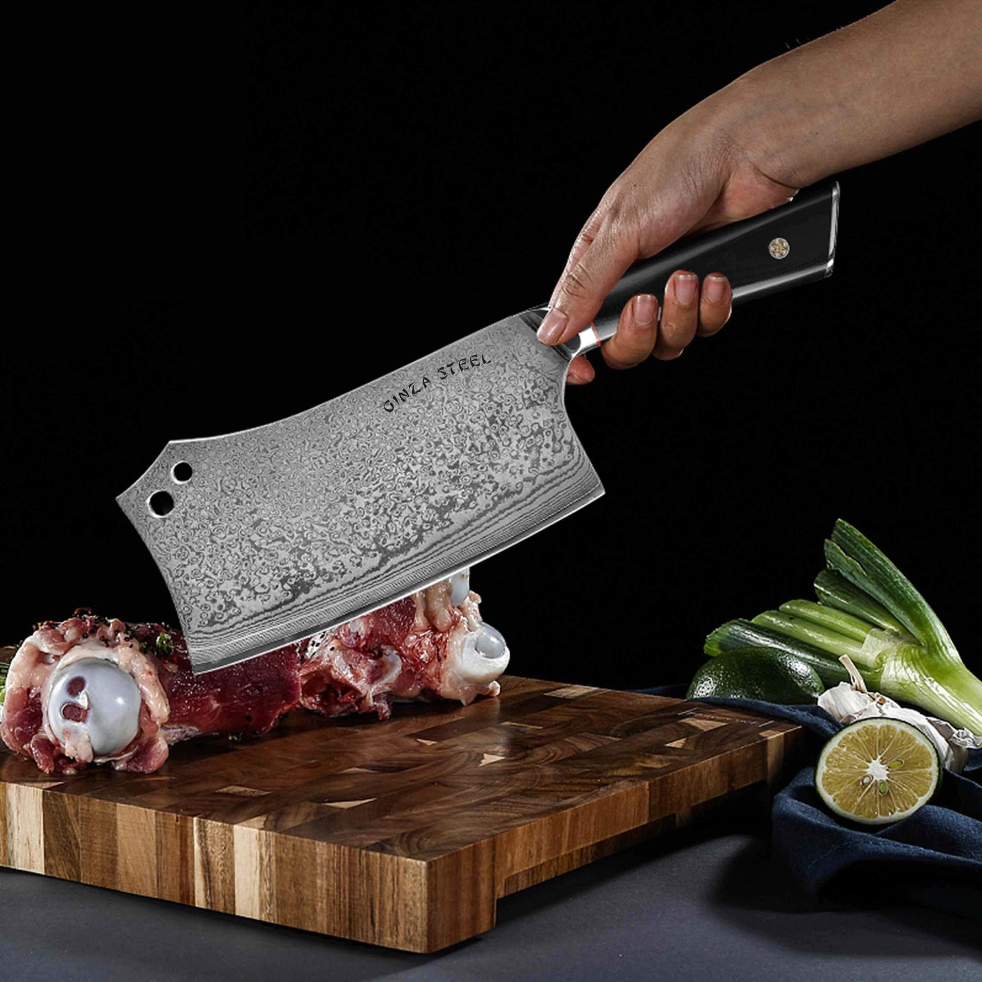 HAGAKURE Y | Chopping Knife 7" Damascus AUS 10 Steel Ginza Steel