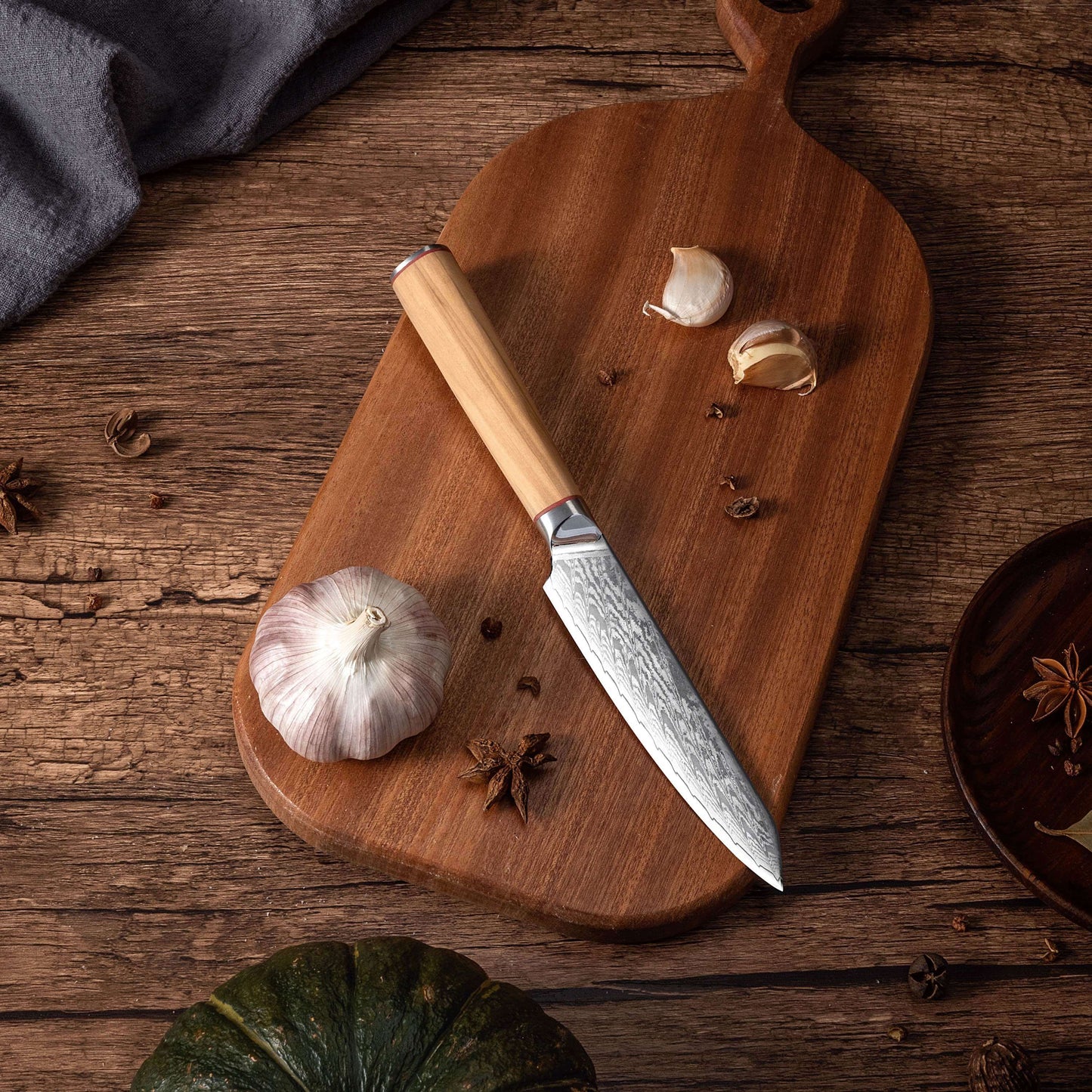 Ginza Steel MIA 12 Utility Knife 5” – Damascus AUS10, 67-Layer, Olive Wood Handle Ginza Steel