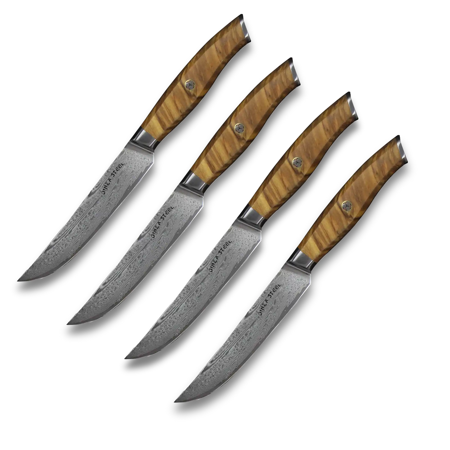 Ginza Steel AMELIA Five – 4-Piece VG10 Damascus Steel Steak Knife Set with Wood Block Ginza Steel